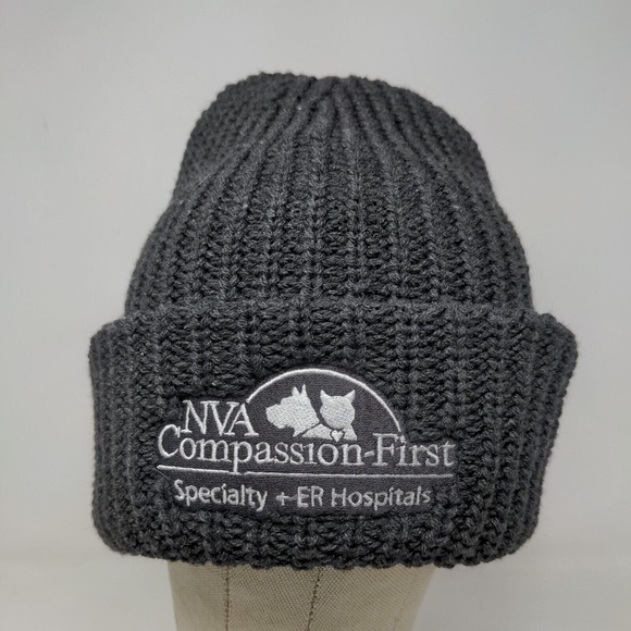 NVA Compassion First Hospital Men's Knit Beanie Hat Cap Gray Embroidered Logo - Picture 2 of 11
